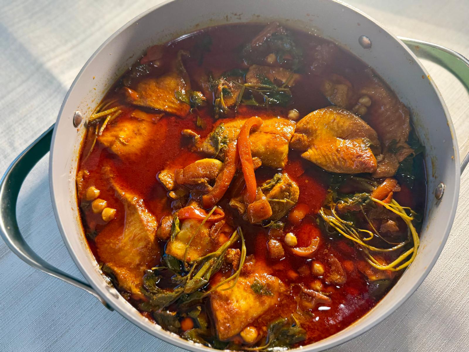 Chraime, Moroccan fish braised in tomato-paprika sauce with chickpeas